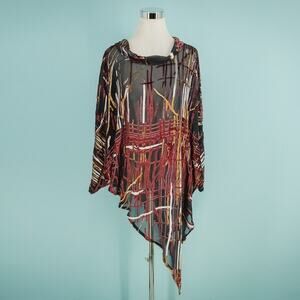 Allie Coosh One Size Black Velvet Burn Out Cowl Neck Semi-Sheer Topper Cape Top
